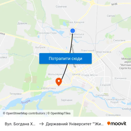 Вул. Богдана Хмельницького to Державний Університет ""Житомирська Політехніка"" map