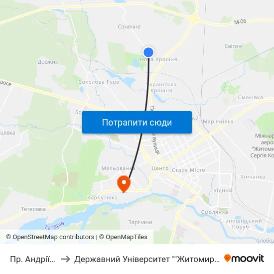 Пр. Андріївський to Державний Університет ""Житомирська Політехніка"" map