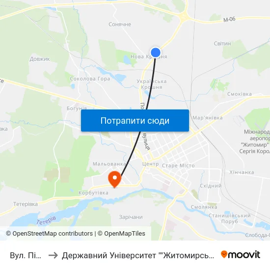 Вул. Піщана to Державний Університет ""Житомирська Політехніка"" map