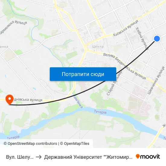 Вул. Шелушкова to Державний Університет ""Житомирська Політехніка"" map