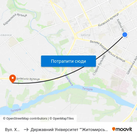 Вул. Хлібна to Державний Університет ""Житомирська Політехніка"" map