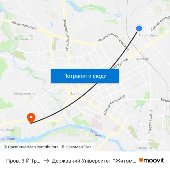 Пров. 3-Й Транзитний to Державний Університет ""Житомирська Політехніка"" map