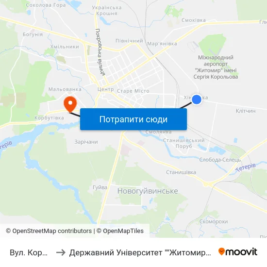 Вул. Корольова to Державний Університет ""Житомирська Політехніка"" map