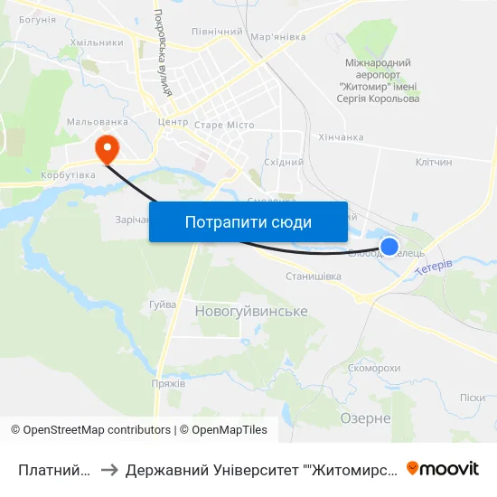 Платний Пляж to Державний Університет ""Житомирська Політехніка"" map