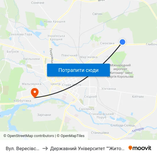 Вул. Вересівський Шлях to Державний Університет ""Житомирська Політехніка"" map