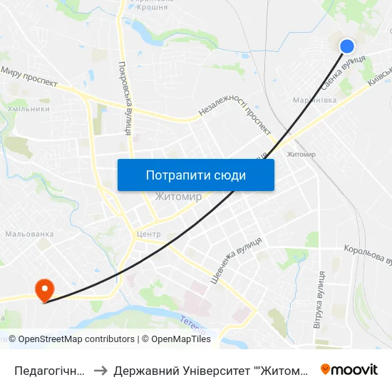 Педагогічний Ліцей to Державний Університет ""Житомирська Політехніка"" map