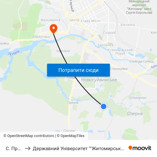 С. Пряжів to Державний Університет ""Житомирська Політехніка"" map