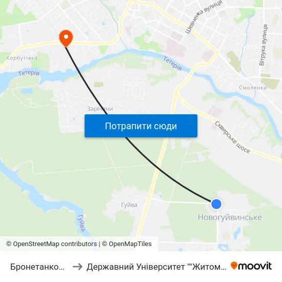 Бронетанковий Завод to Державний Університет ""Житомирська Політехніка"" map
