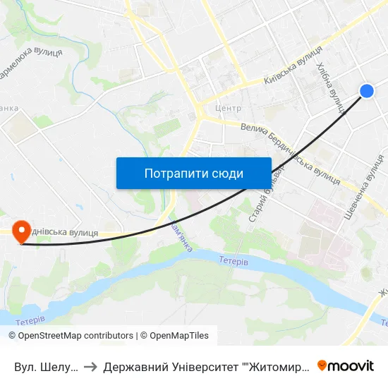 Вул. Шелушкова to Державний Університет ""Житомирська Політехніка"" map