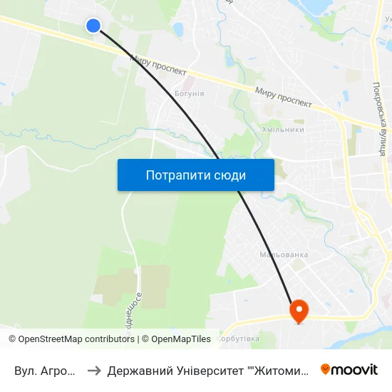 Вул. Агрономічна to Державний Університет ""Житомирська Політехніка"" map