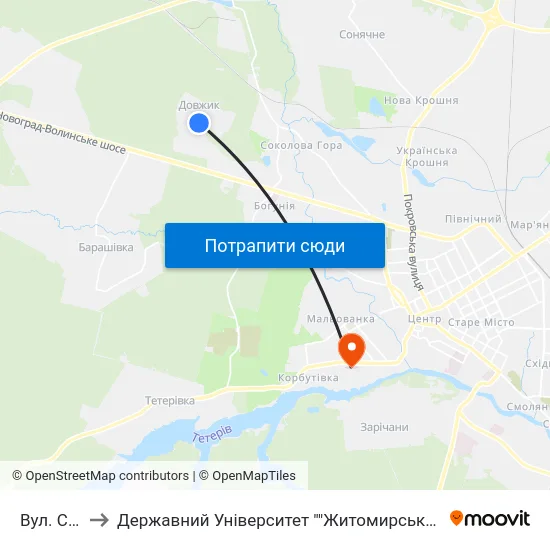Вул. Сінна to Державний Університет ""Житомирська Політехніка"" map