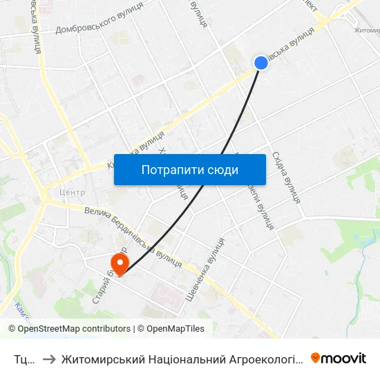 Тц Глобал to Житомирський Національний Агроекологічний Університет / Zhytomyr National Agroecological University map
