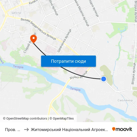 Пров. 3-Й Магазинний to Житомирський Національний Агроекологічний Університет / Zhytomyr National Agroecological University map