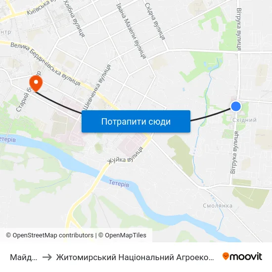 Майдан Польовий to Житомирський Національний Агроекологічний Університет / Zhytomyr National Agroecological University map