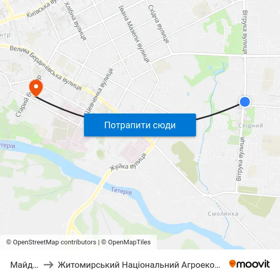 Майдан Польовий to Житомирський Національний Агроекологічний Університет / Zhytomyr National Agroecological University map