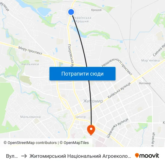 Вул. Гранітна to Житомирський Національний Агроекологічний Університет / Zhytomyr National Agroecological University map