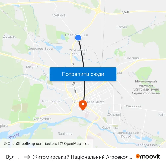 Вул. Андріївська to Житомирський Національний Агроекологічний Університет / Zhytomyr National Agroecological University map