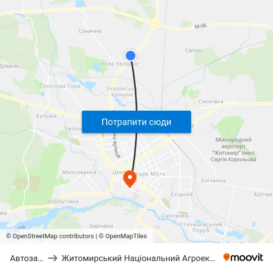 Автозаправна Станція to Житомирський Національний Агроекологічний Університет / Zhytomyr National Agroecological University map