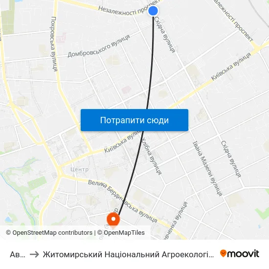 Автопарк to Житомирський Національний Агроекологічний Університет / Zhytomyr National Agroecological University map