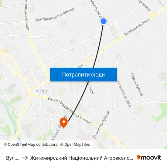 Вул. Монтана to Житомирський Національний Агроекологічний Університет / Zhytomyr National Agroecological University map
