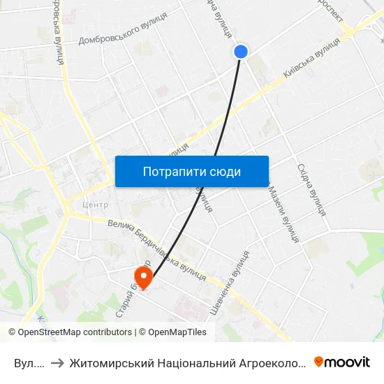Вул. Монтана to Житомирський Національний Агроекологічний Університет / Zhytomyr National Agroecological University map
