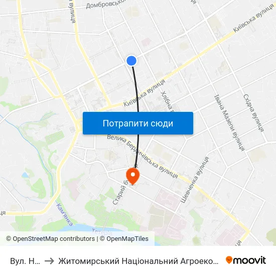 Вул. Небесної Сотні to Житомирський Національний Агроекологічний Університет / Zhytomyr National Agroecological University map