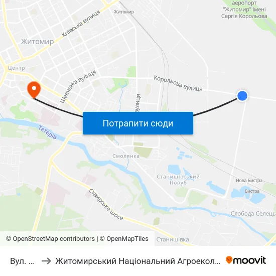 Вул. Промислова to Житомирський Національний Агроекологічний Університет / Zhytomyr National Agroecological University map