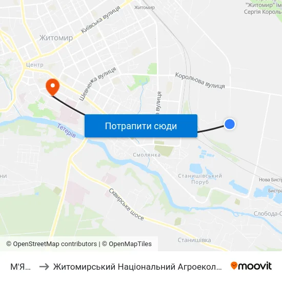 М'Ясокомбінат to Житомирський Національний Агроекологічний Університет / Zhytomyr National Agroecological University map