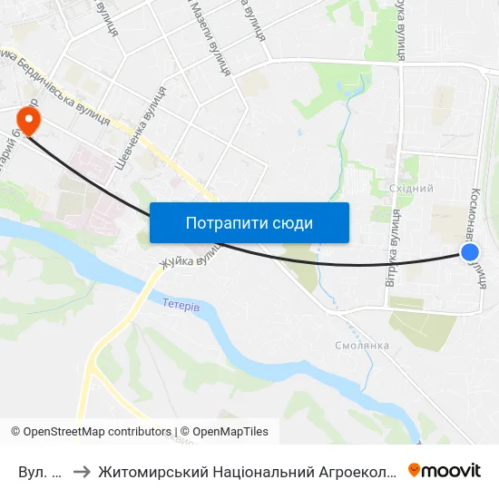 Вул. Кибальчича to Житомирський Національний Агроекологічний Університет / Zhytomyr National Agroecological University map