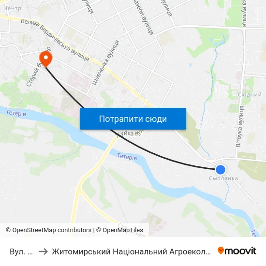 Вул. Івана Гонти to Житомирський Національний Агроекологічний Університет / Zhytomyr National Agroecological University map