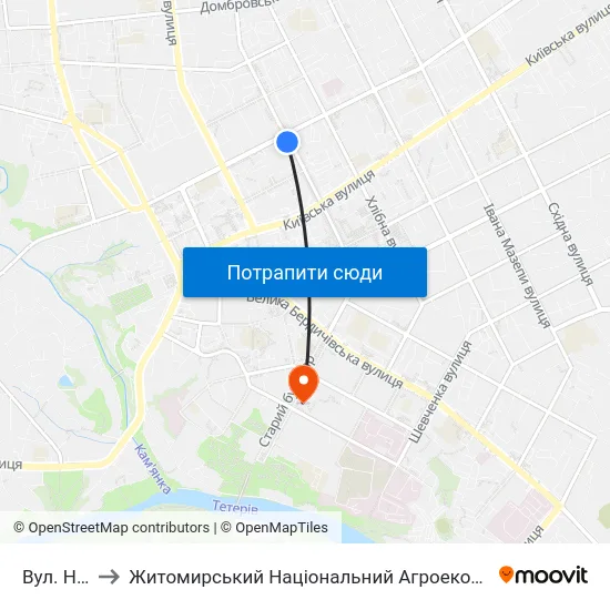 Вул. Небесної Сотні to Житомирський Національний Агроекологічний Університет / Zhytomyr National Agroecological University map