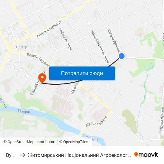 Вул. Східна to Житомирський Національний Агроекологічний Університет / Zhytomyr National Agroecological University map