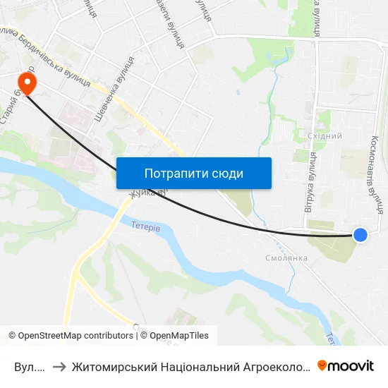 Вул. Селецька to Житомирський Національний Агроекологічний Університет / Zhytomyr National Agroecological University map