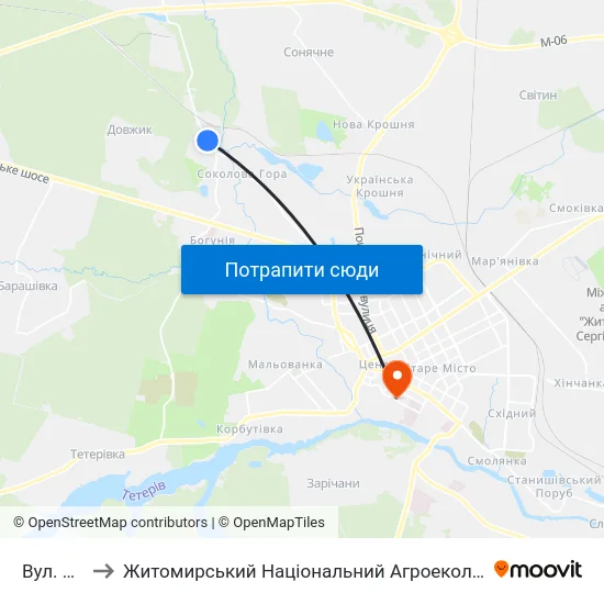 Вул. Фізкультурна to Житомирський Національний Агроекологічний Університет / Zhytomyr National Agroecological University map