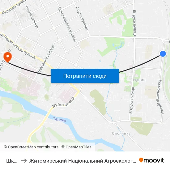 Школа №30 to Житомирський Національний Агроекологічний Університет / Zhytomyr National Agroecological University map