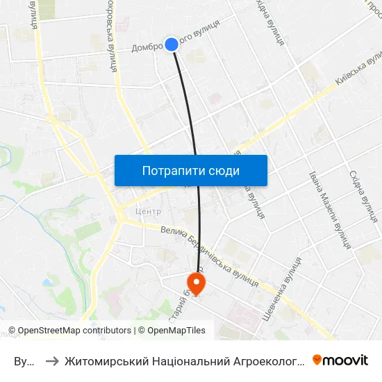 Вул. Хлібна to Житомирський Національний Агроекологічний Університет / Zhytomyr National Agroecological University map