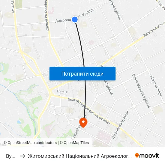 Вул. Хлібна to Житомирський Національний Агроекологічний Університет / Zhytomyr National Agroecological University map