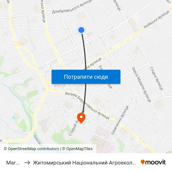 Магазин Віктор to Житомирський Національний Агроекологічний Університет / Zhytomyr National Agroecological University map