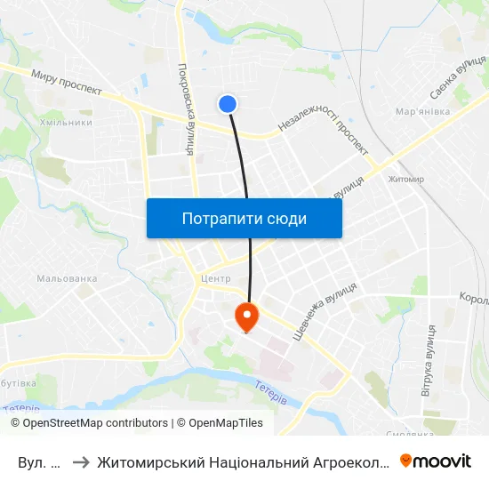 Вул. Народицька to Житомирський Національний Агроекологічний Університет / Zhytomyr National Agroecological University map