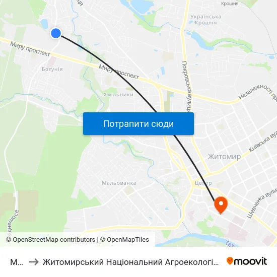 Магазин to Житомирський Національний Агроекологічний Університет / Zhytomyr National Agroecological University map