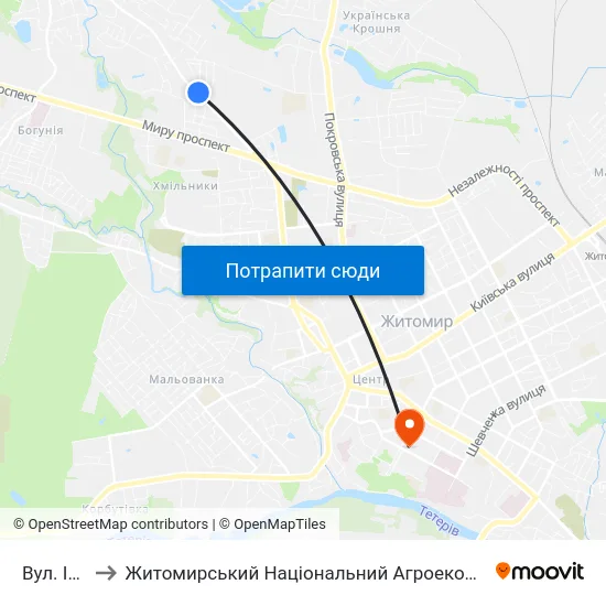 Вул. Індустріальна to Житомирський Національний Агроекологічний Університет / Zhytomyr National Agroecological University map