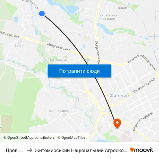 Пров. Археологічний to Житомирський Національний Агроекологічний Університет / Zhytomyr National Agroecological University map