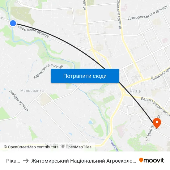 Ріка Кам'Янка to Житомирський Національний Агроекологічний Університет / Zhytomyr National Agroecological University map