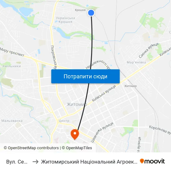 Вул. Северина Наливайка to Житомирський Національний Агроекологічний Університет / Zhytomyr National Agroecological University map