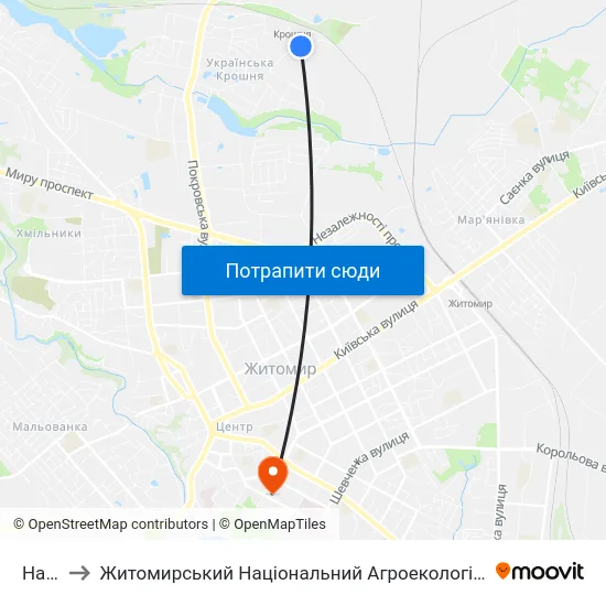 На Вимогу to Житомирський Національний Агроекологічний Університет / Zhytomyr National Agroecological University map