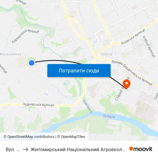 Вул. Піонерська to Житомирський Національний Агроекологічний Університет / Zhytomyr National Agroecological University map