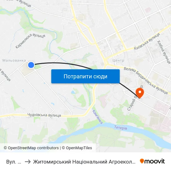 Вул. Піонерська to Житомирський Національний Агроекологічний Університет / Zhytomyr National Agroecological University map