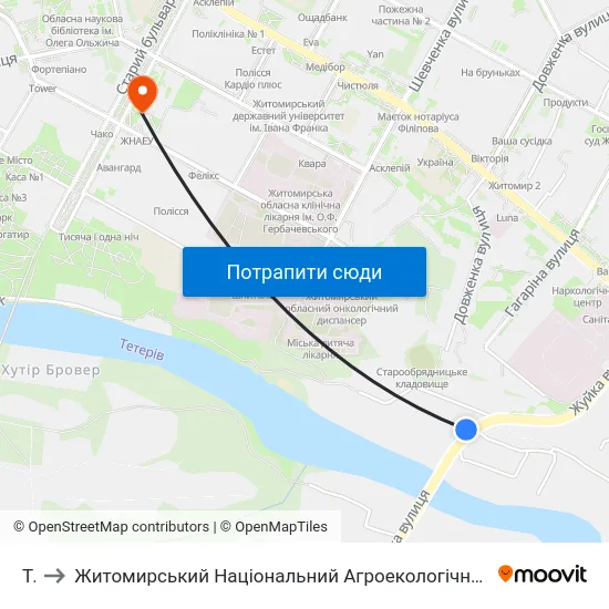 Тес to Житомирський Національний Агроекологічний Університет / Zhytomyr National Agroecological University map