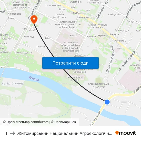 Тес to Житомирський Національний Агроекологічний Університет / Zhytomyr National Agroecological University map