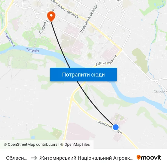 Обласна Дитяча Лікарня to Житомирський Національний Агроекологічний Університет / Zhytomyr National Agroecological University map